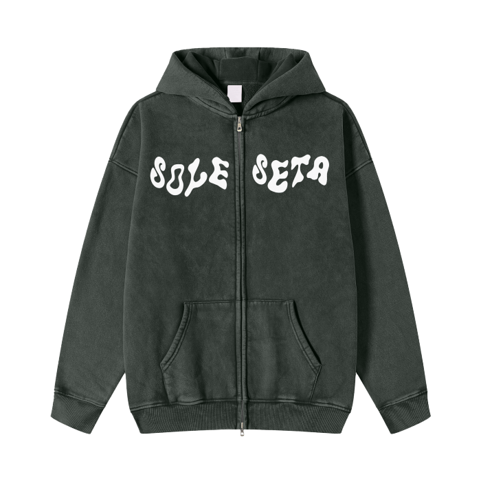 Snow Washed Zip-Through Fleece Hoodie