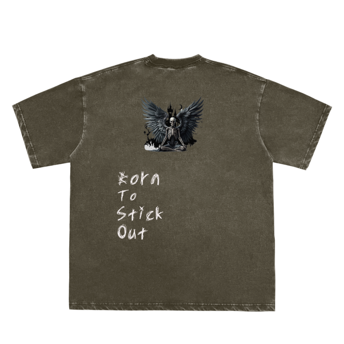 Double Neckline Scattered Edge Frayed Vintage Washed T-Shirt