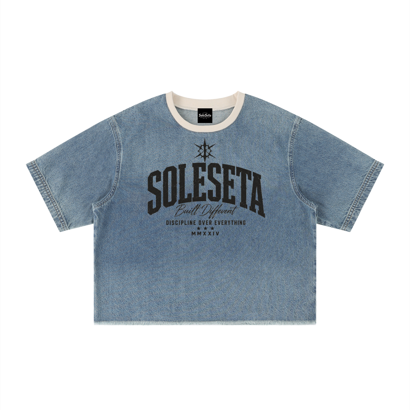 Unisex Vintage Wash Boxy Raw Hem Denim T-Shirt